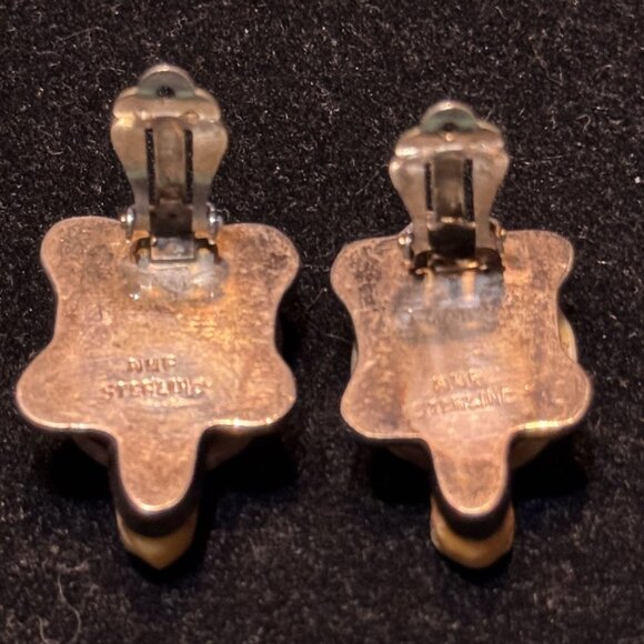 Vintage Sterling Silver Jasper Turtle Clip-On Earrings - Picture 4 of 5